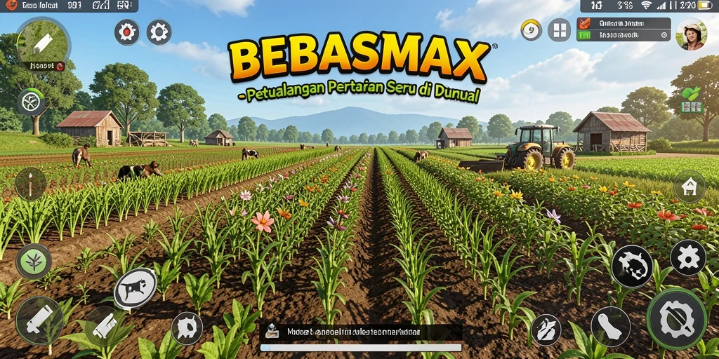 Screenshot gameplay BEBASMAX yang menampilkan aktivitas bertani yang seru.