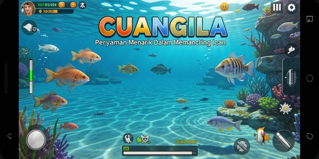 Tampilan gameplay CUANGILA yang penuh keseruan memancing ikan.