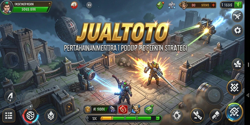 Screenshot gameplay JUALTOTO yang menunjukkan aksi menara bertahan.