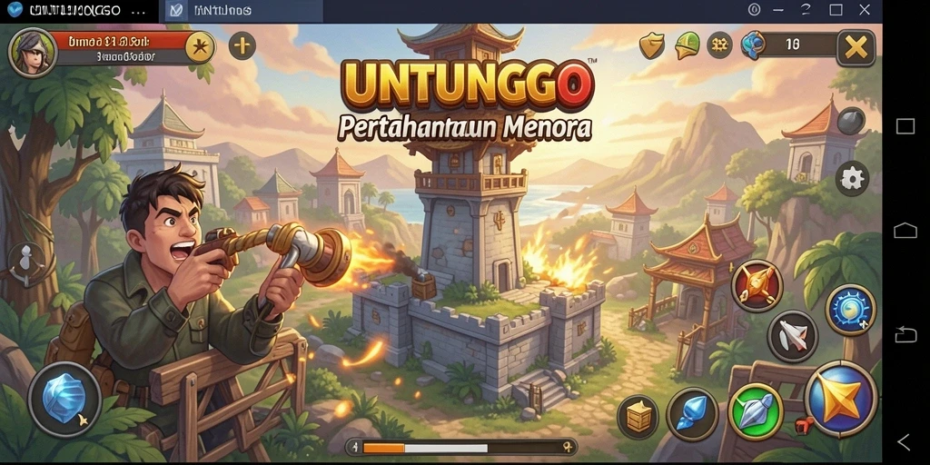Tampilan mendebarkan dari gameplay UNTUNGGO dalam Tower Defense.